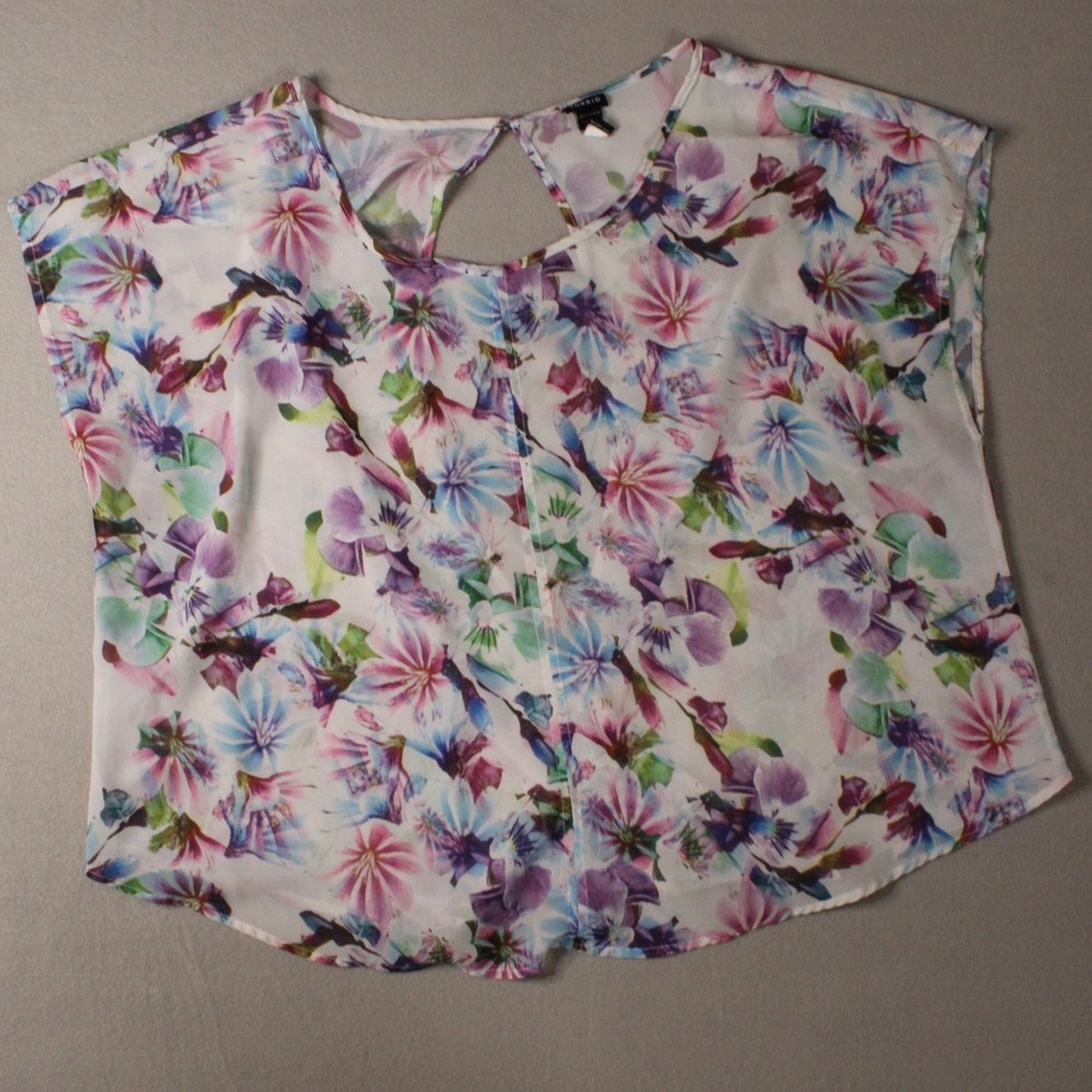 Torrid Womens Floral Chiffon Blouse Purple Blue Wrap Back‎ Keyhole Top Plus Size